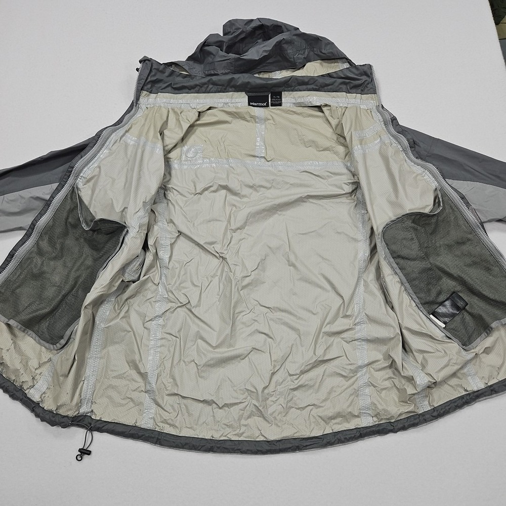 Marmot Jacket Men XL Gray Rain Lightweight Waterproof Hooded Hiking Windbreaker - Picture 7 of 12